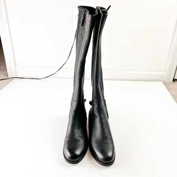 Cole Haan Boots womens 7 Isabell Stretch Black Leather Knee High Riding Boots